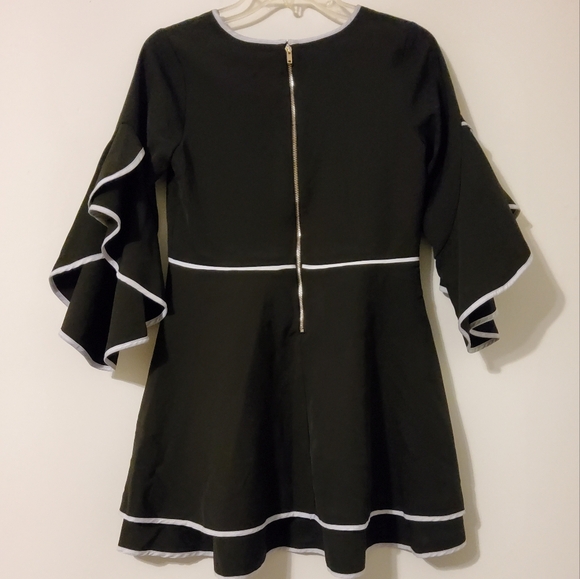 GB Girls Stretch Black/White Flared Sleeve Fit &Flare Dress Size 14 - Picture 4 of 11